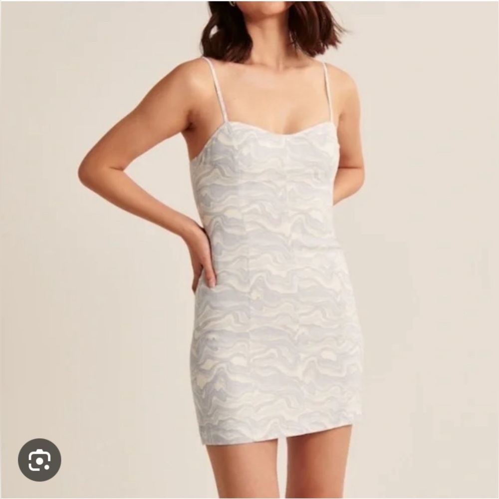 Abercrombie & Fitch Corset Seamed Linen-Blend Mini Dress Light Blue Print - XLP